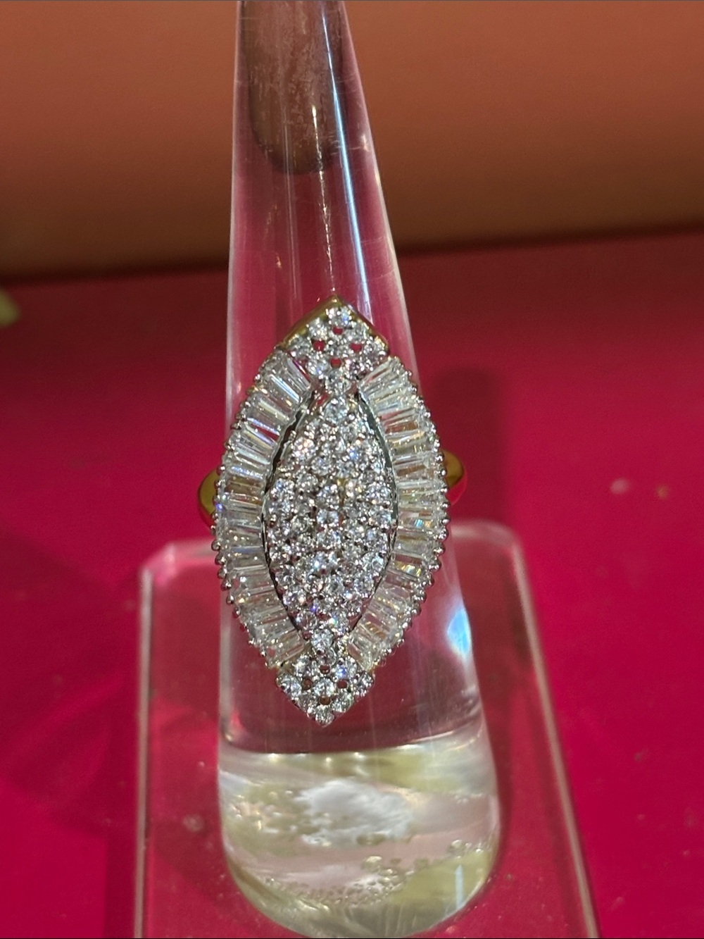 Gold Marquise Cluster Diamond Ring - White Crystal Accent